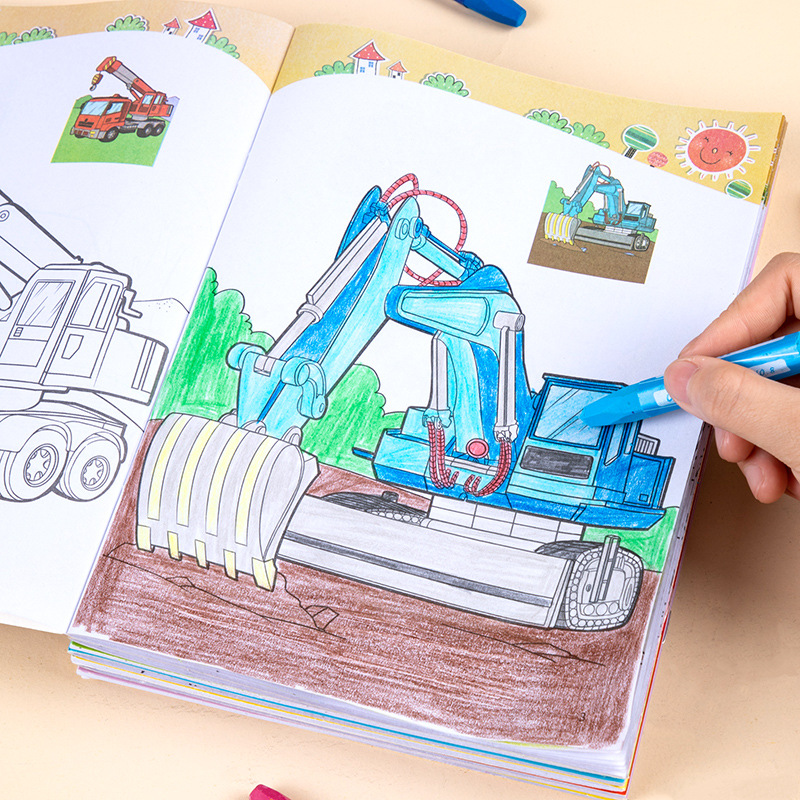 （3-6岁儿童交通工具挖掘机汽车涂色书幼儿园涂鸦填色恐龙画画绘本）