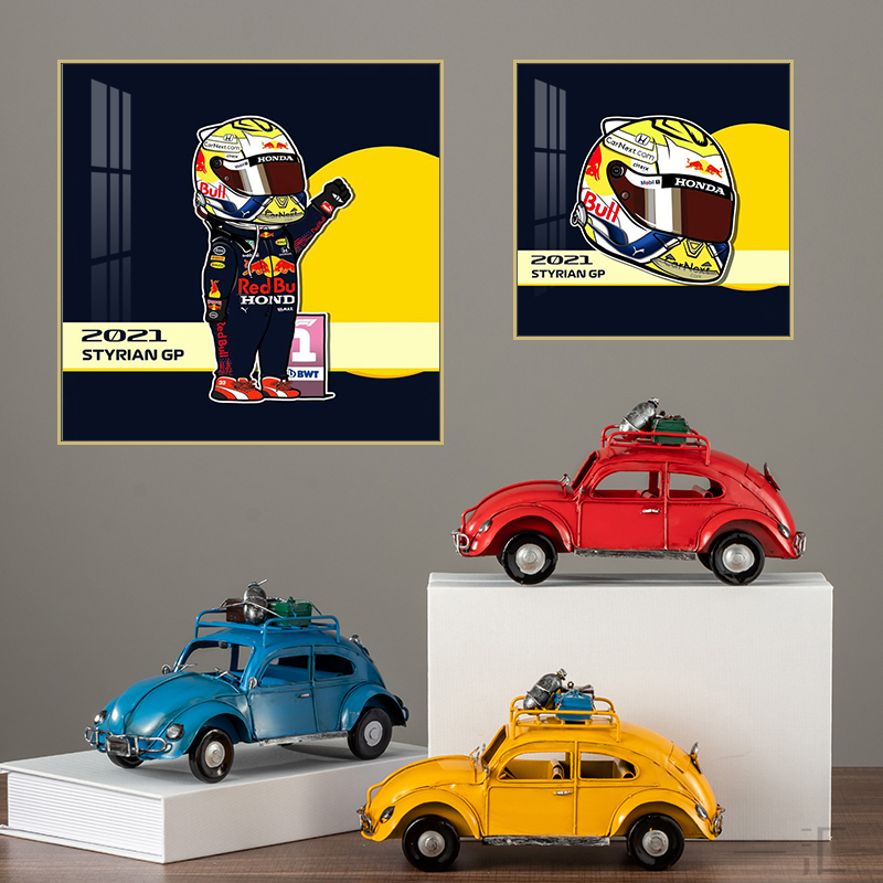 F1赛车装饰画卡丁车汽车主题俱乐部挂画方程式卡通赛车手头盔壁画