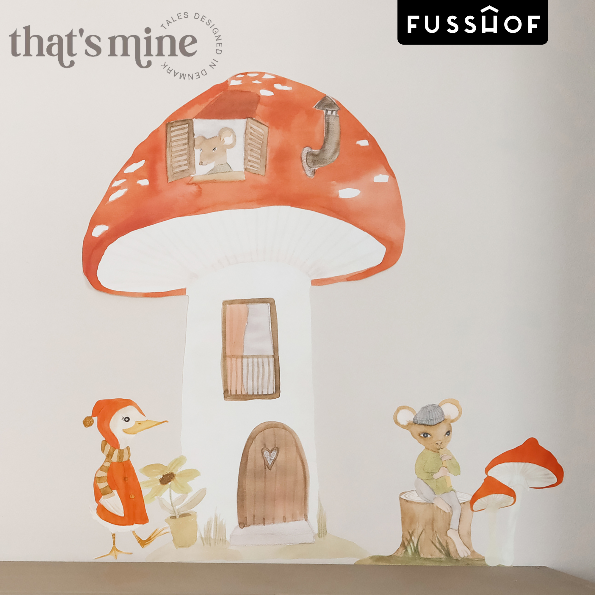 丹麦Thatsmine 卡通墙贴环保老鼠蘑菇可移动墙面贴纸儿童房装饰