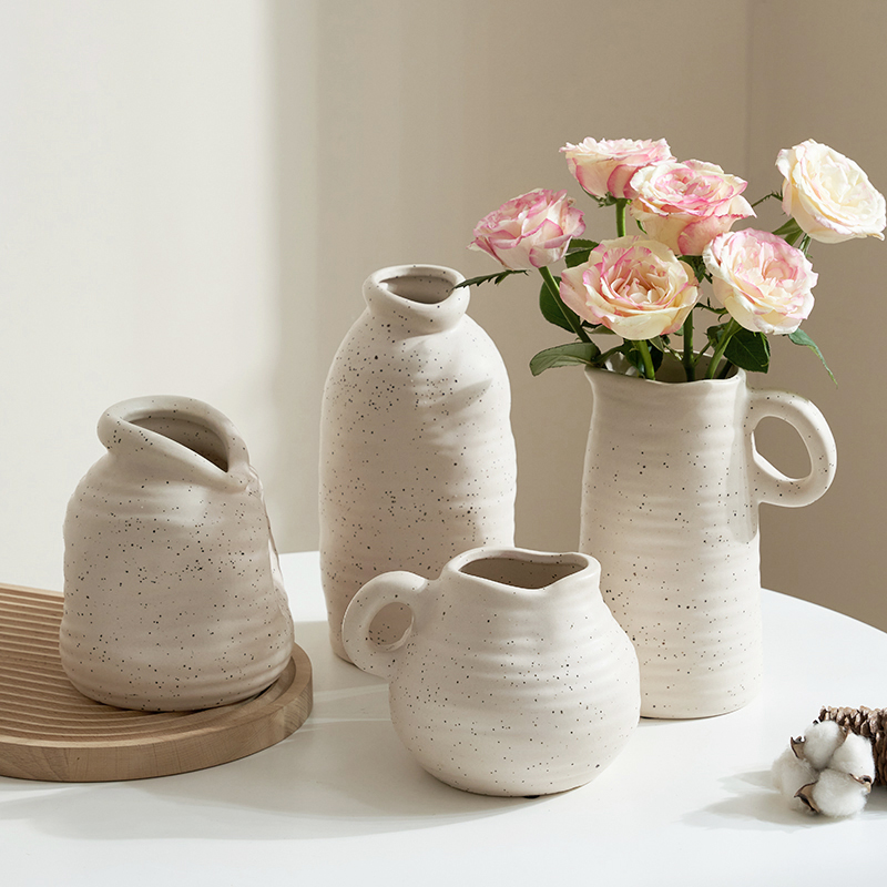 简约现代粗陶花瓶摆件干花鲜花插花陶瓷花器创意家居室内艺术装饰
