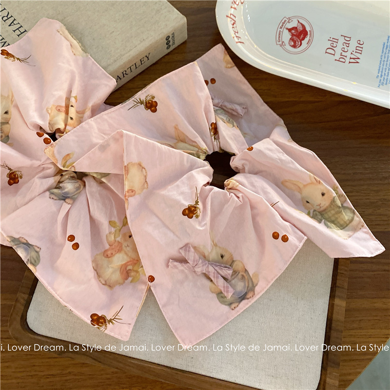 韩国新款蝴蝶结粉色可爱兔子风车方形发圈 甜美马尾头饰扎头发饰