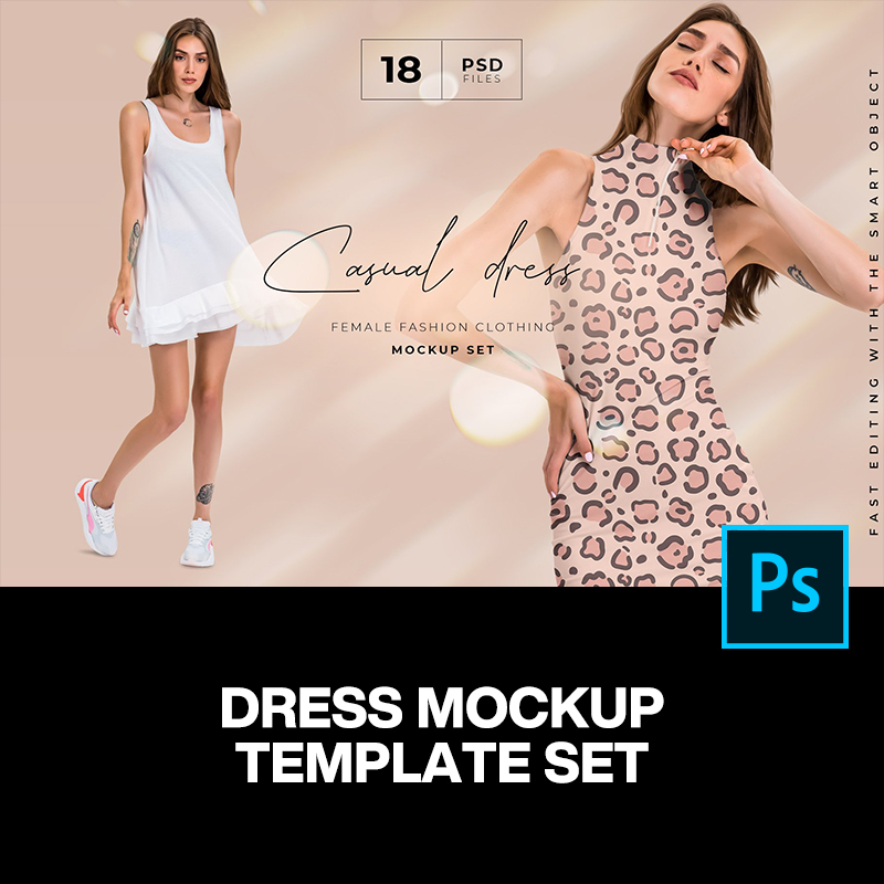 18款女模特连衣裙图案印花服装设计贴图ps样机素材展示效果模板
