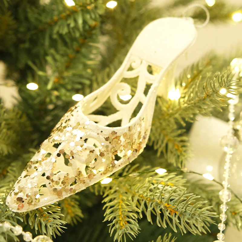 圣诞节圣诞闪粉圣诞树挂件白色高跟鞋麋鹿雪花八角星松果节日装饰