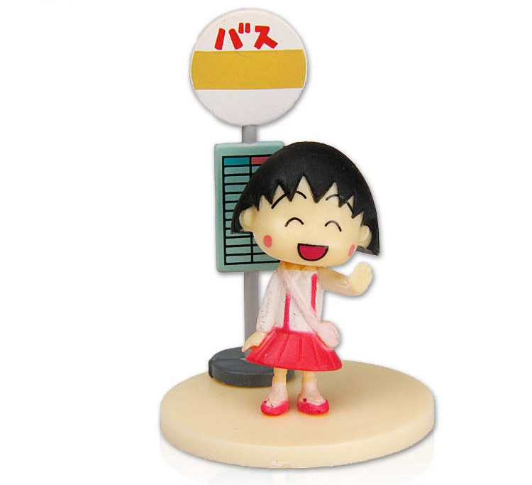 日本人气动画樱桃小丸子公交站等车场景摆件卡通公仔人偶拼装玩具