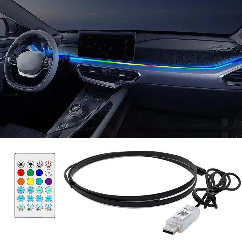 新款LED车内氛围灯免穿线USB接头中控幻彩流光灯通用亚克力灯条