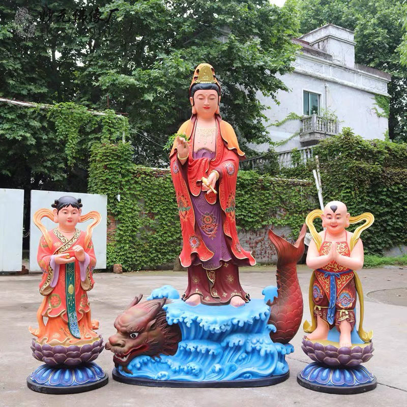 2米鳌鱼观音观世音菩萨1米6童男童女寺庙大号鳌鱼观音树脂神像