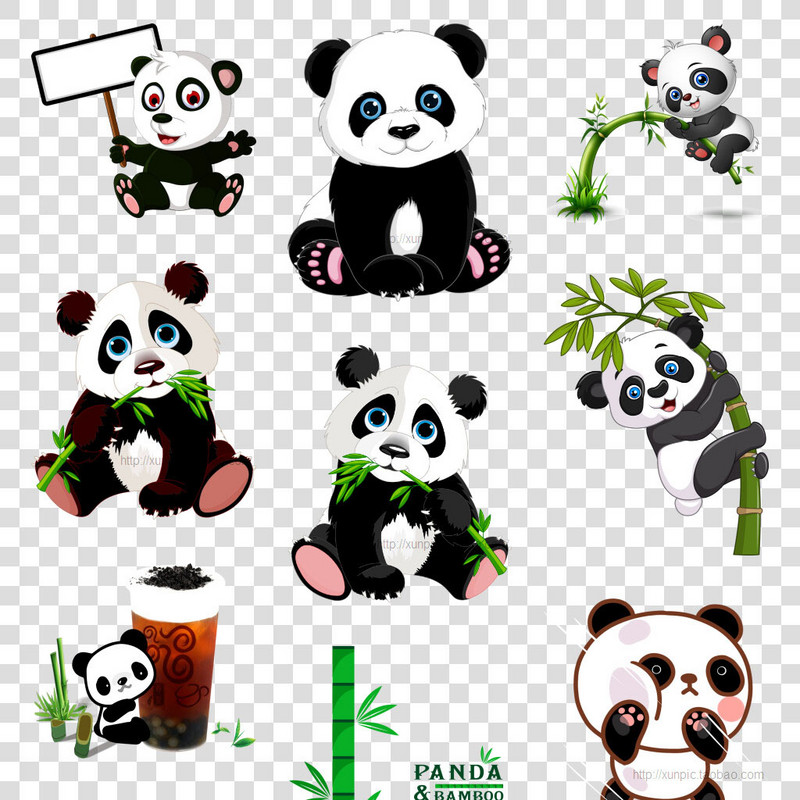 卡通熊猫图片素材PNG模板 高清PNG图片 卡通 熊猫 竹子 边框