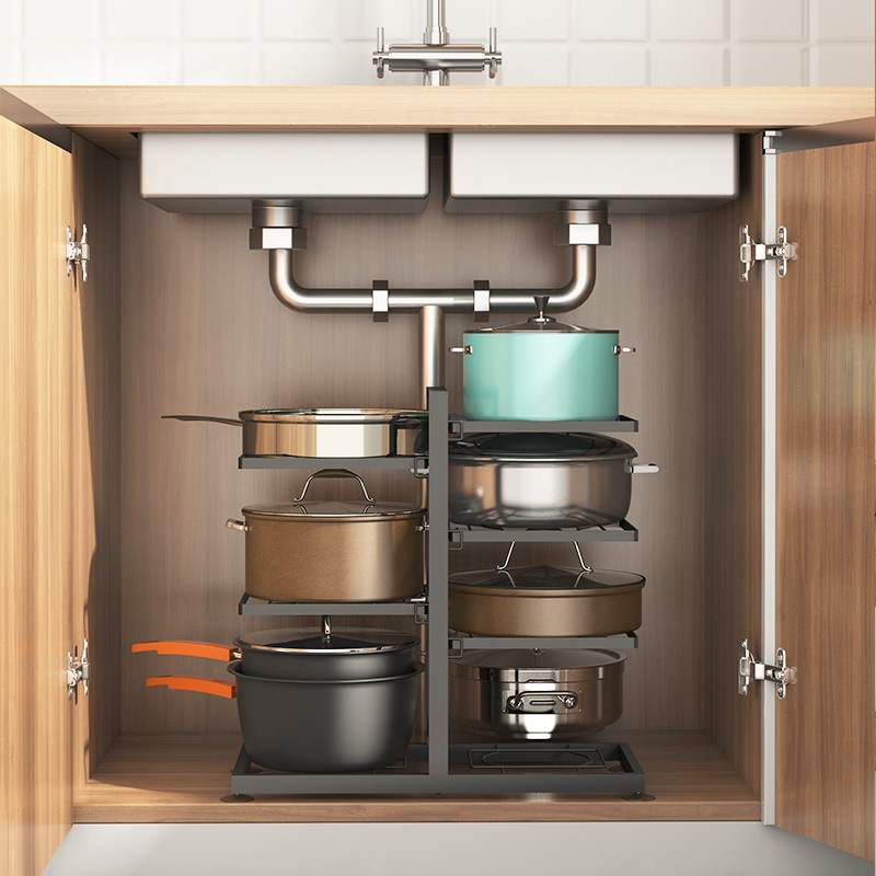 锅架厨房家用多功能放锅架子台面下水槽橱柜内多层锅具收纳置物架