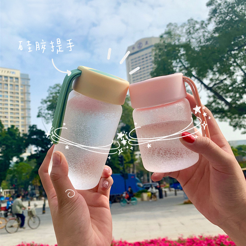 迪乐贝尔创意冰裂高硼硅玻璃杯便携随手杯男女学生情侣磨砂水杯子