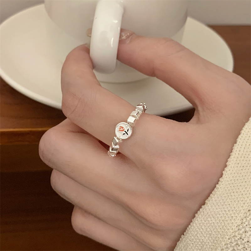 碎银子戒指女小众设计感食指戒高级感郁金香花朵时尚尾戒个性指环