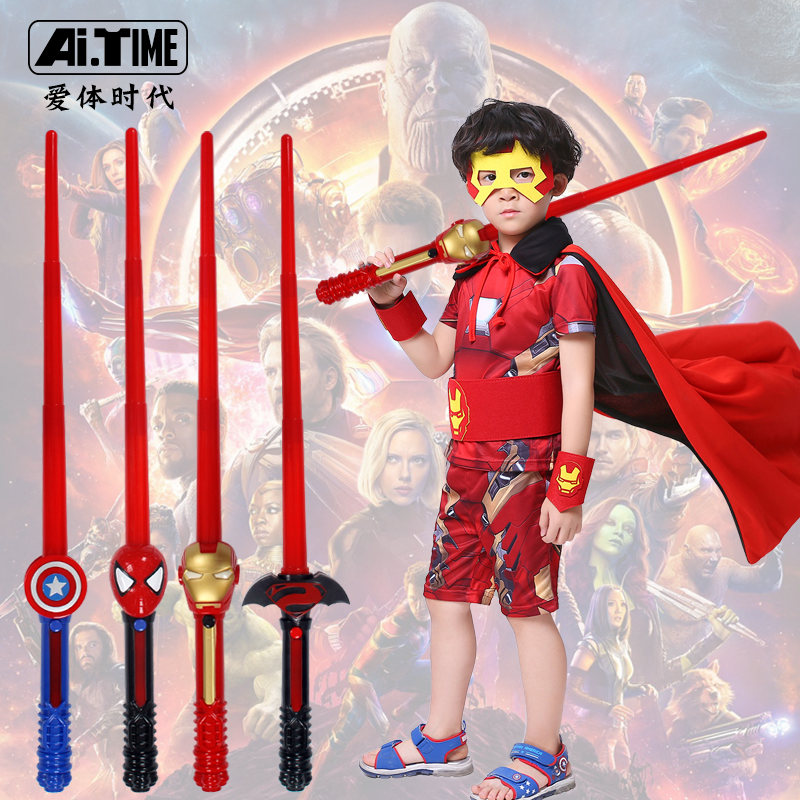 钢铁侠发光手套蜘蛛侠发射器儿童男孩玩具美国队长盾牌声光剑袖套