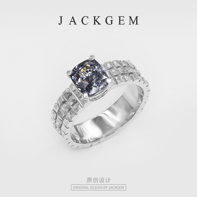 【原创银岛】金属灰尖晶石戒指男戒天然蓝宝石戒指JACKGEM珠宝E6