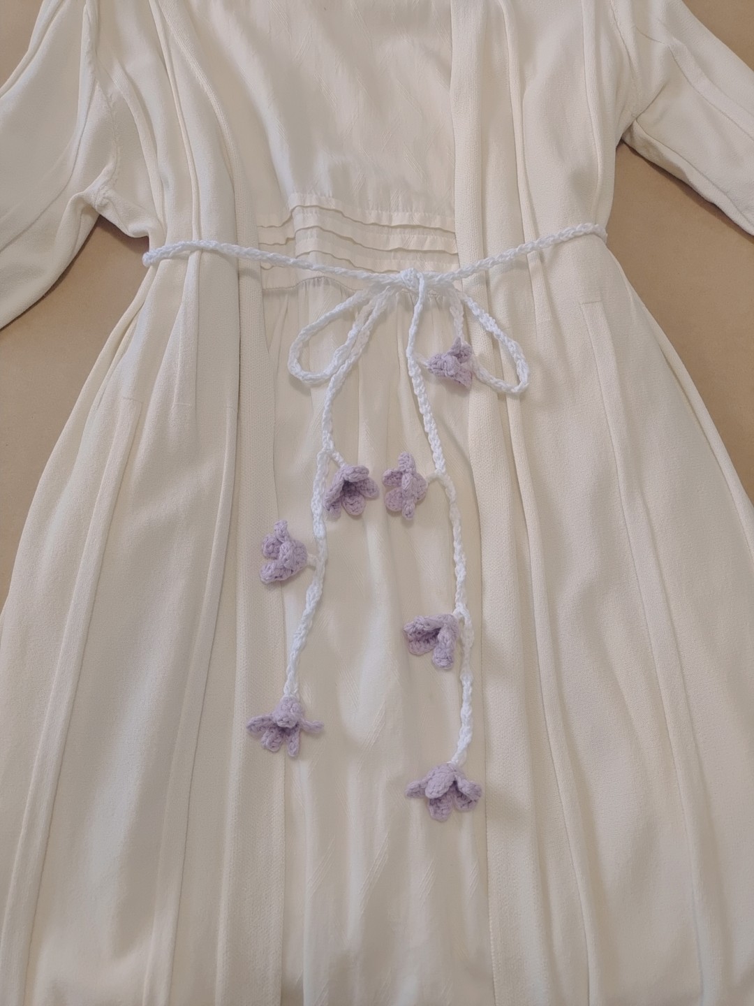 淡淡的紫色新款原创手工女士棉麻文艺气质花朵搭配裙子长腰绳腰链