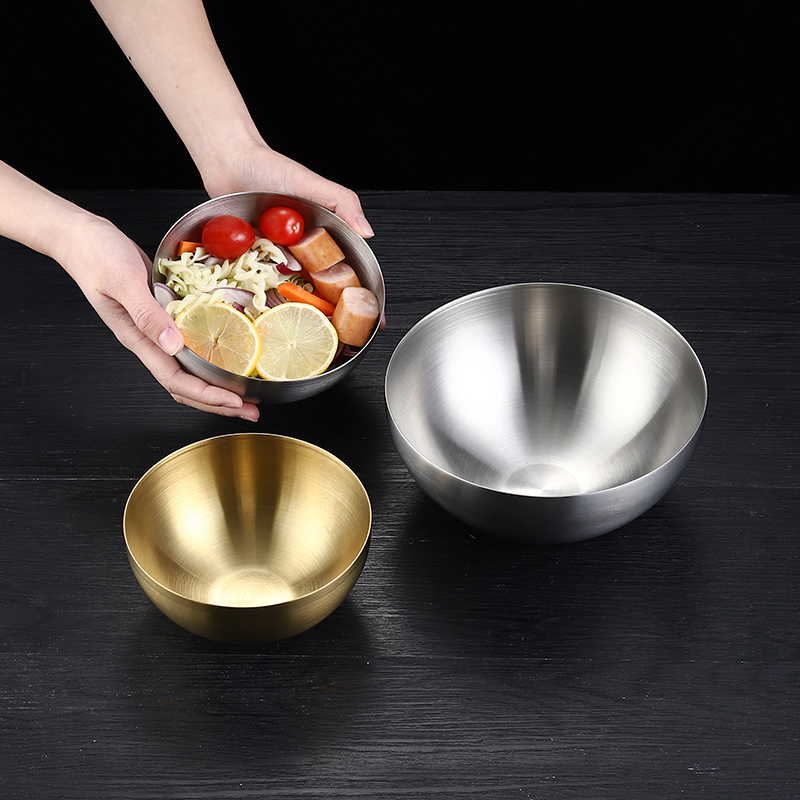 韩式国金色不锈钢沙拉碗大号拌饭菜料理商用调料水果面碗创意餐具