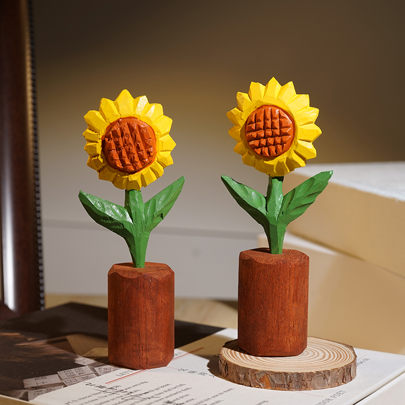 【阳光心情】向日葵手工木雕小摆件趣味办公书桌面装饰品学生礼物