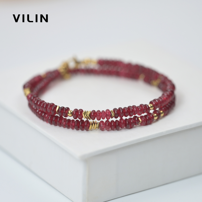 Vilin原创 夏季新款天然鸽血红玛瑙项链小众手工设计串珠锁骨链女