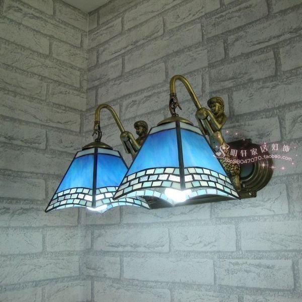 明轩灯具地中海风格阳台浴室灯现代灯蓝色美人鱼艺术双卫生间壁灯