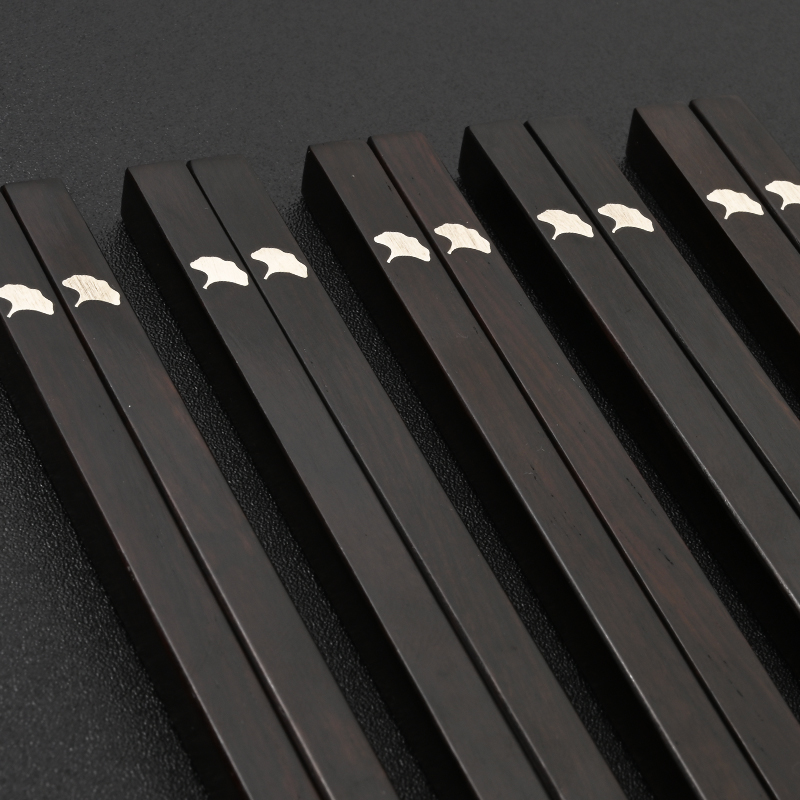 原木乌木黑色筷子高颜值银杏叶耐用实木质家用不易变形中式方形筷