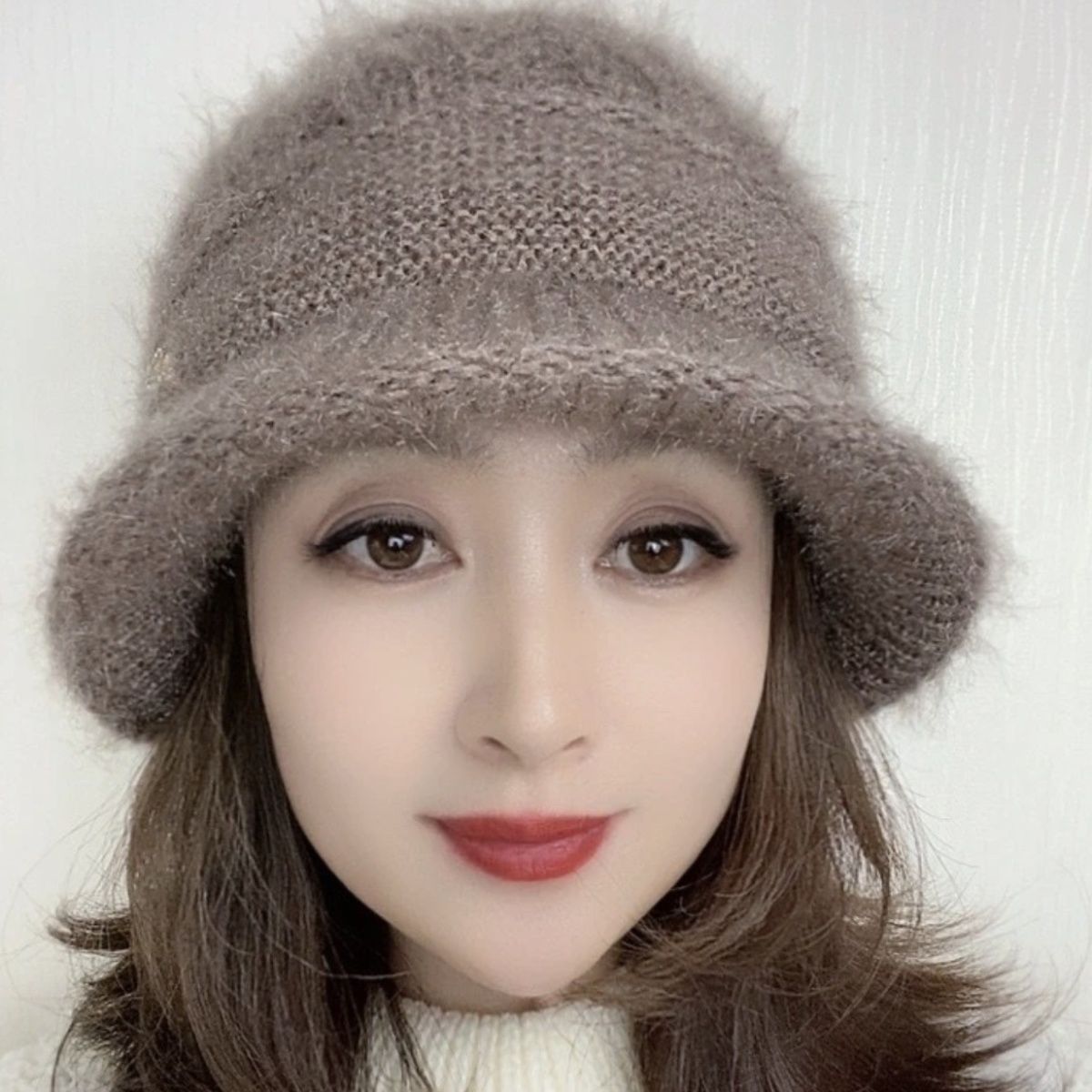 女士新款帽子2023冬季针织松鼠绒帽檐款戴法时尚冬天韩版保暖百搭