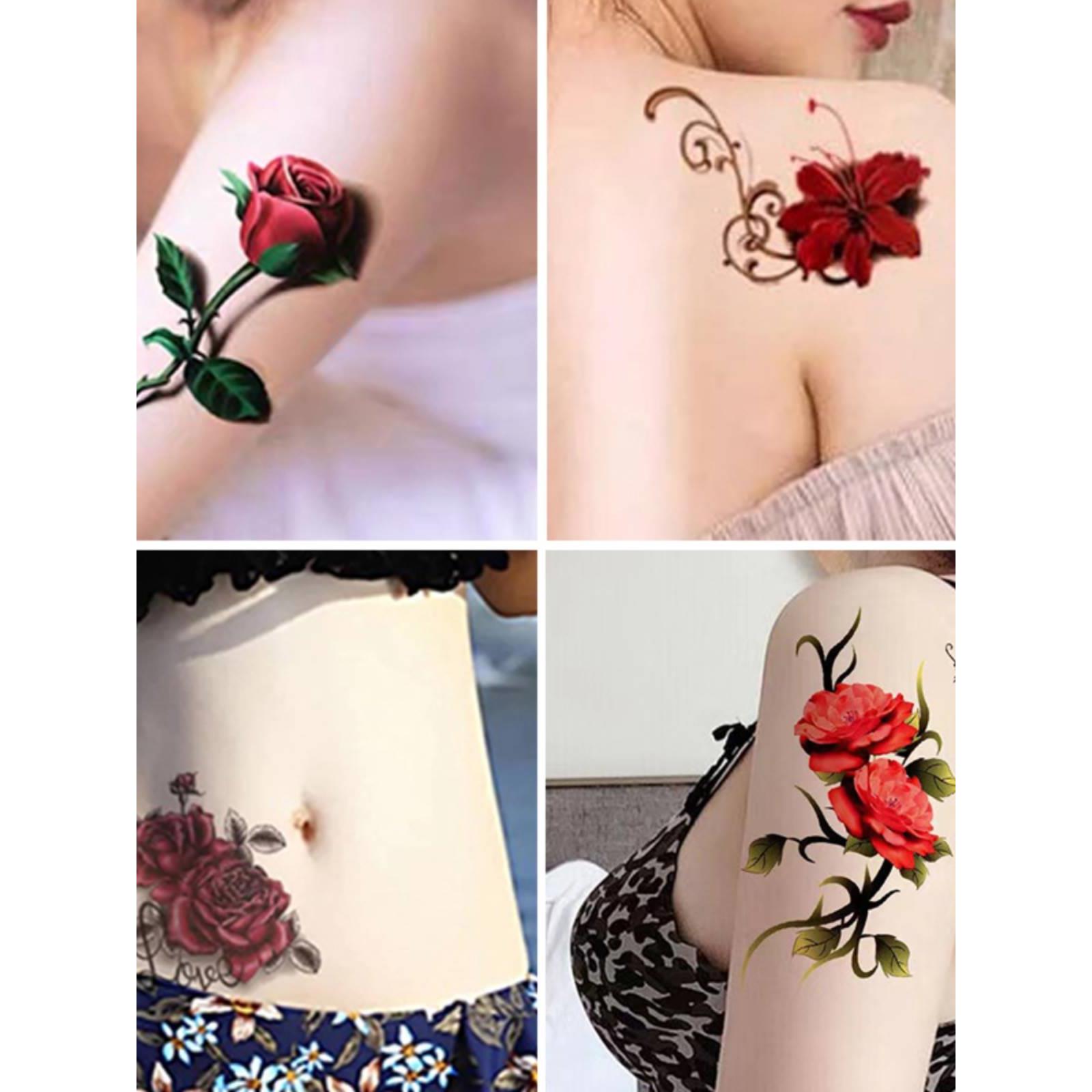 手臂3D玫瑰花纹身贴防水女持久遮盖疤痕肚子高级感仿真刺青小图案
