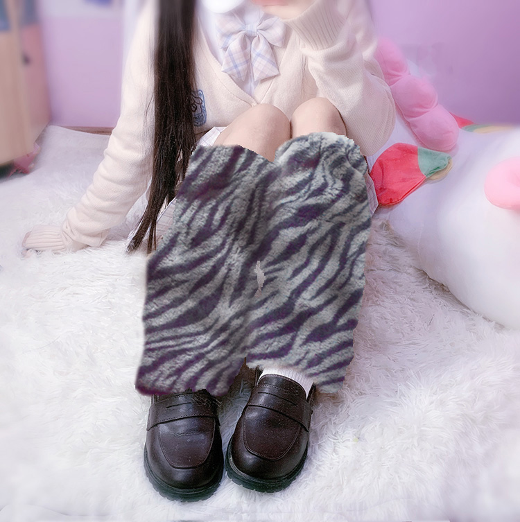 猩猩●自制灰色小虎斑 猫咪堆堆袜腿套秋冬保暖袜套 甜酷少女搭配