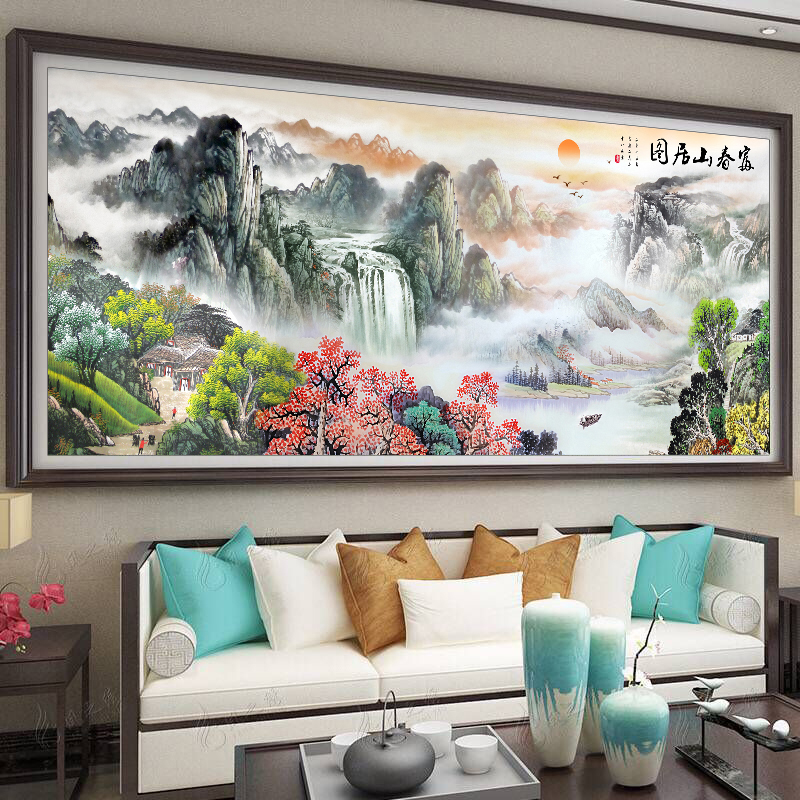 数字油画中国风手工填色diy填充手绘风景巨幅山水客厅挂画大尺寸v
