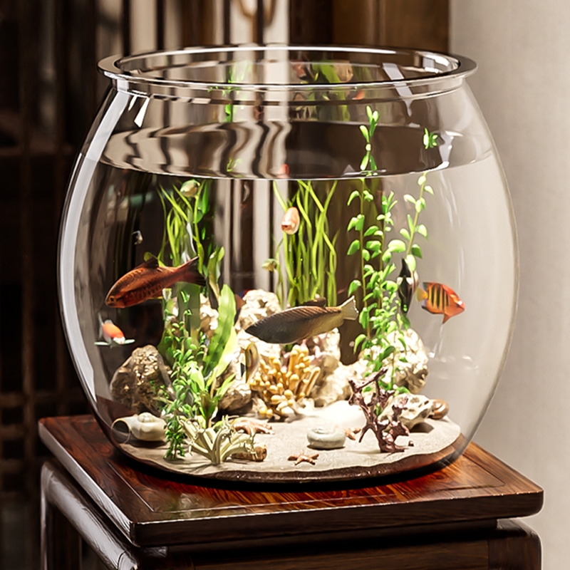 圆形塑料小鱼缸一体成型仿玻璃防摔耐摔不坏客厅小型桌面生态缸