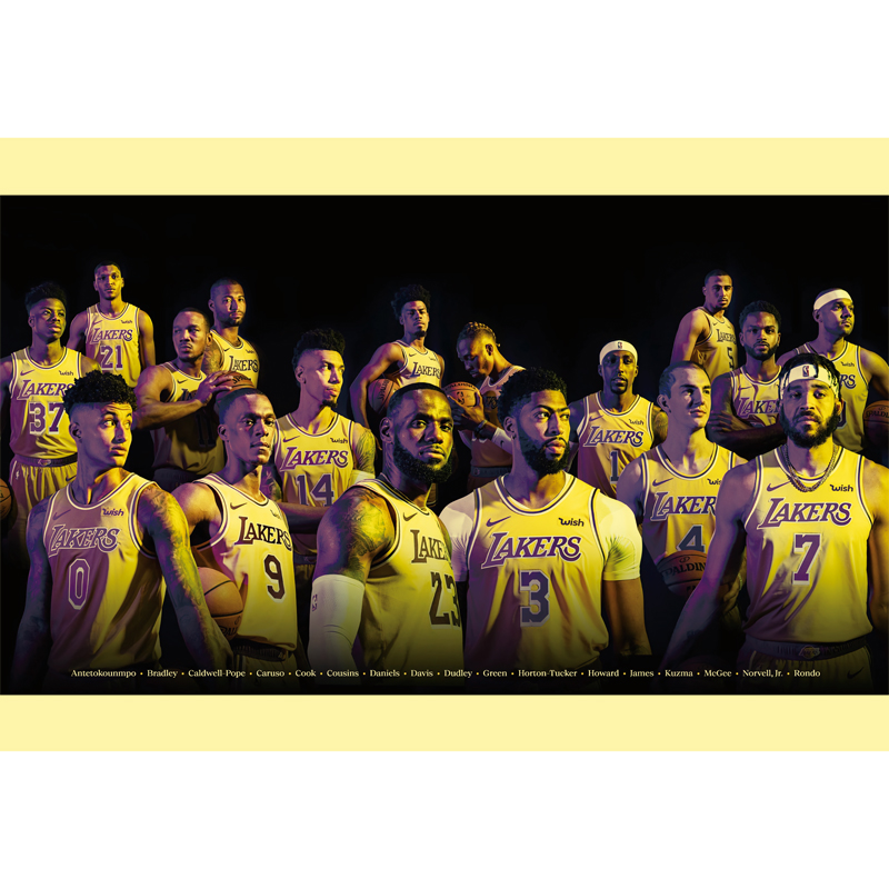 湖人全家福海报詹姆斯浓眉哥NBA篮球明星复古牛皮纸海报装饰贴画