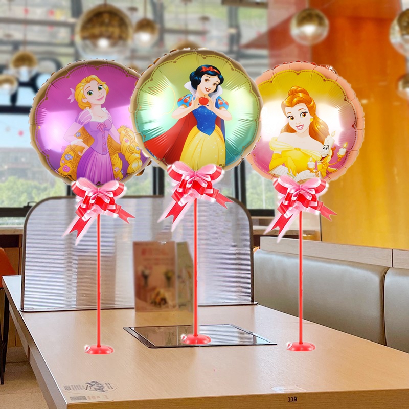 卡通白雪公主灰姑娘睡美人爱莎公主圆形铝膜气球桌飘立柱杆子装饰