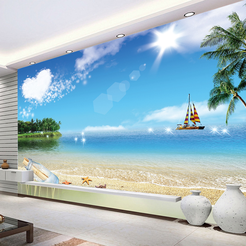 海底世界沙滩卧室客厅墙纸山水森林背景装饰壁画海洋风景壁纸