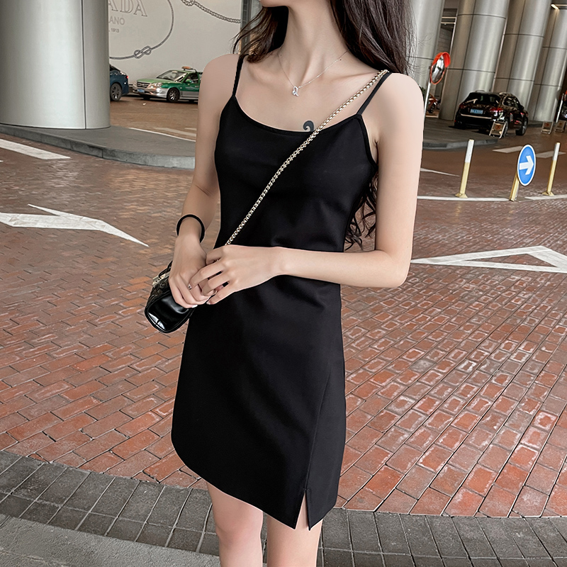 黑色吊带裙2024新款女夏季裙子小个子吊带连衣裙高级感短款显高