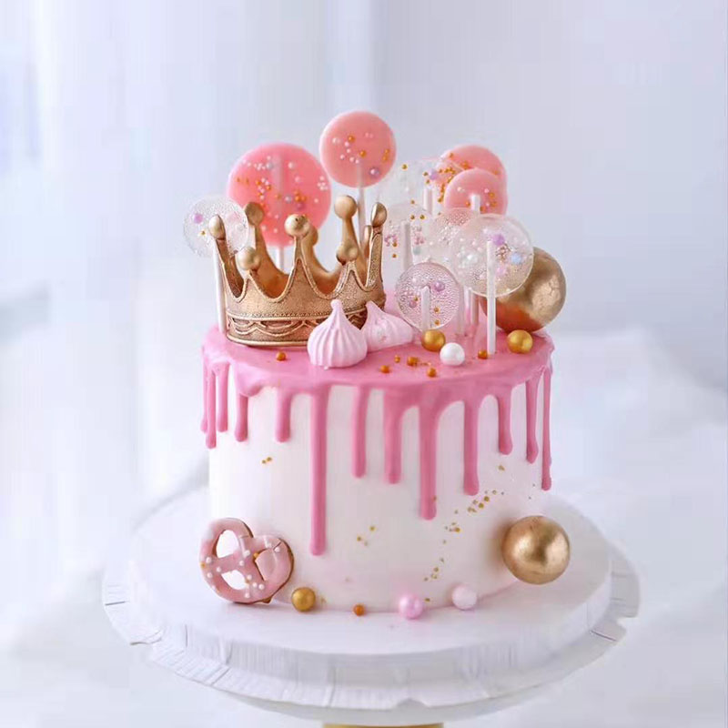 烘焙蛋糕装饰粉金系皇冠模具摆件金球插件女孩生日甜品台装扮品