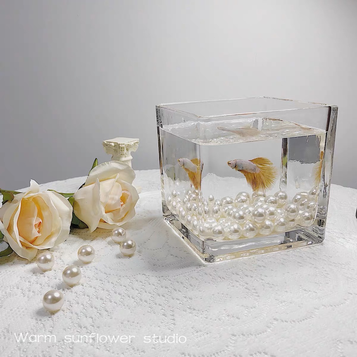 方形加厚玻璃小型鱼缸家用办公室桌面金鱼缸懒人造景装饰斗鱼缸