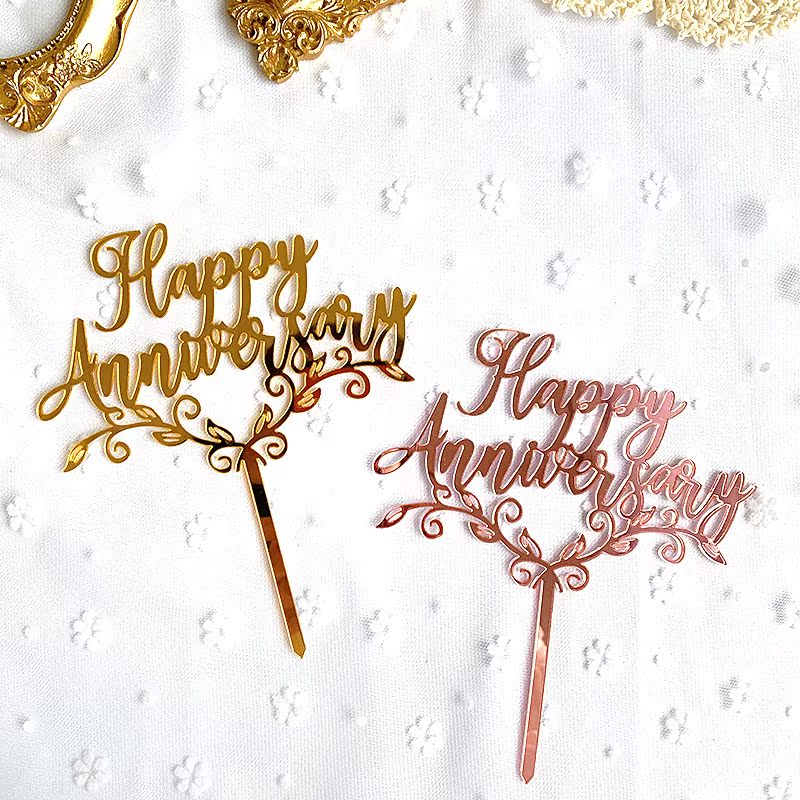 Happy anniversary 结婚纪念日亚克力插牌创意纪念日蛋糕装饰插件