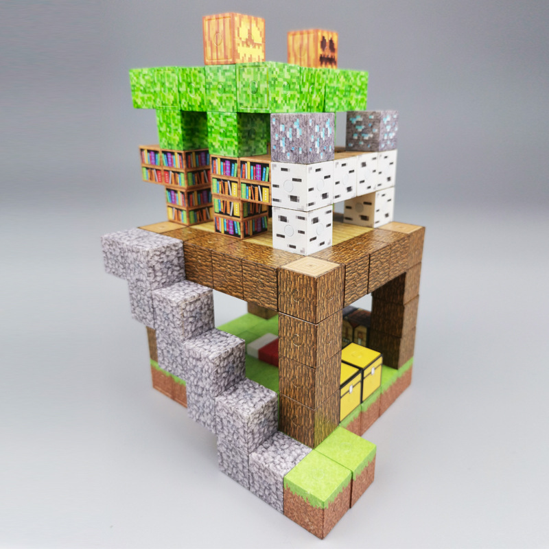 我的世界磁力方块房屋积木块游戏周边石块模型创意拼搭小玩具