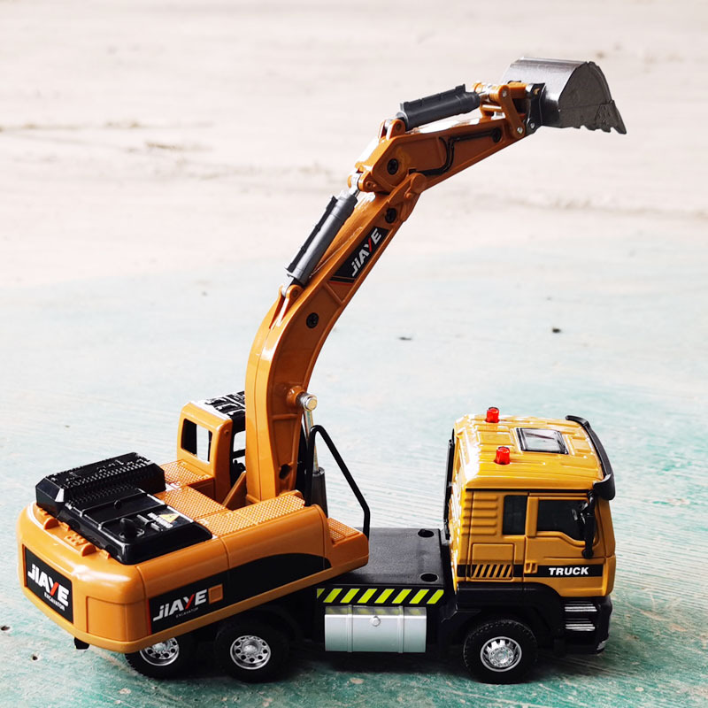 1/50合金工程车轮式运输挖掘机挖土机合金回力声光玩具车模型
