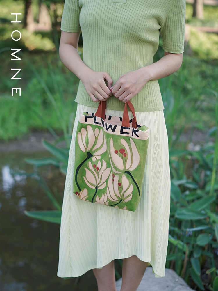弘娜原创设计帆布包花卉插画图案手提环保袋女斜挎背包通勤旅行hh
