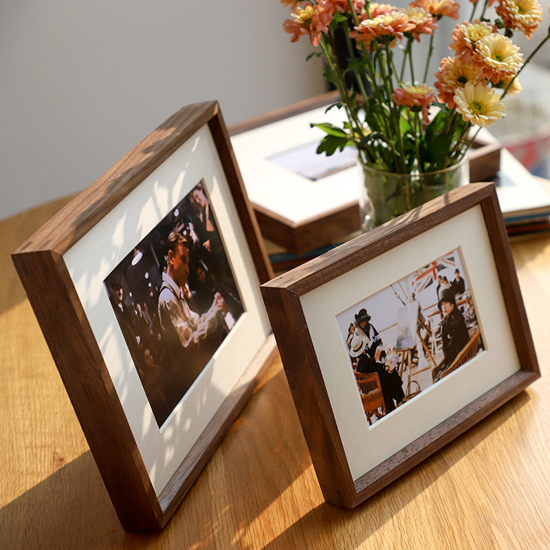 美式榫卯实木洗照片做成相框摆台6寸画框来图定制任意尺寸胡桃木