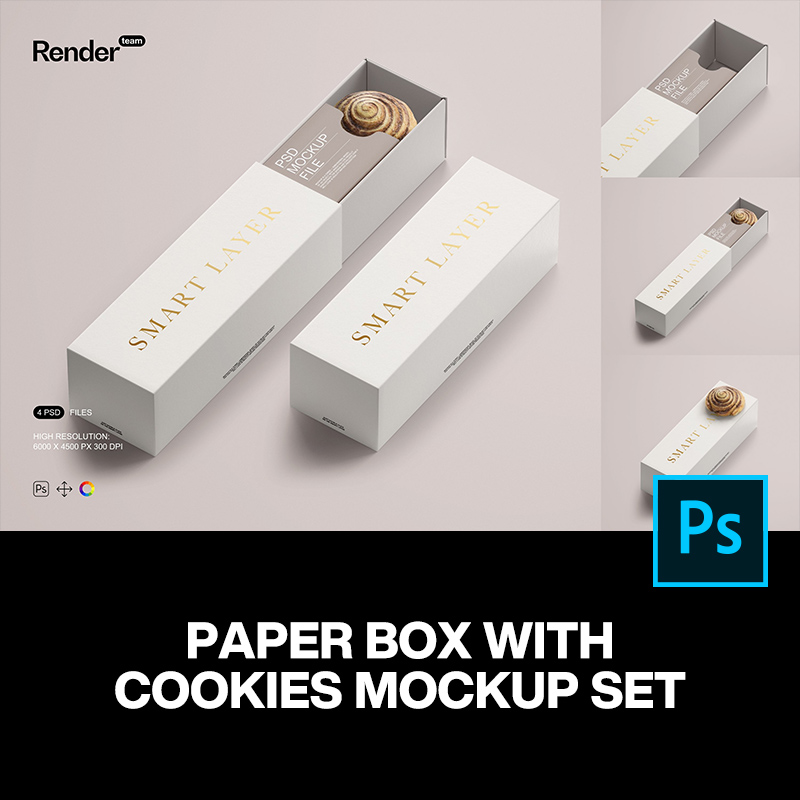 长方形曲奇饼干食品零食产品包装盒设计贴图ps样机素材展示效果图