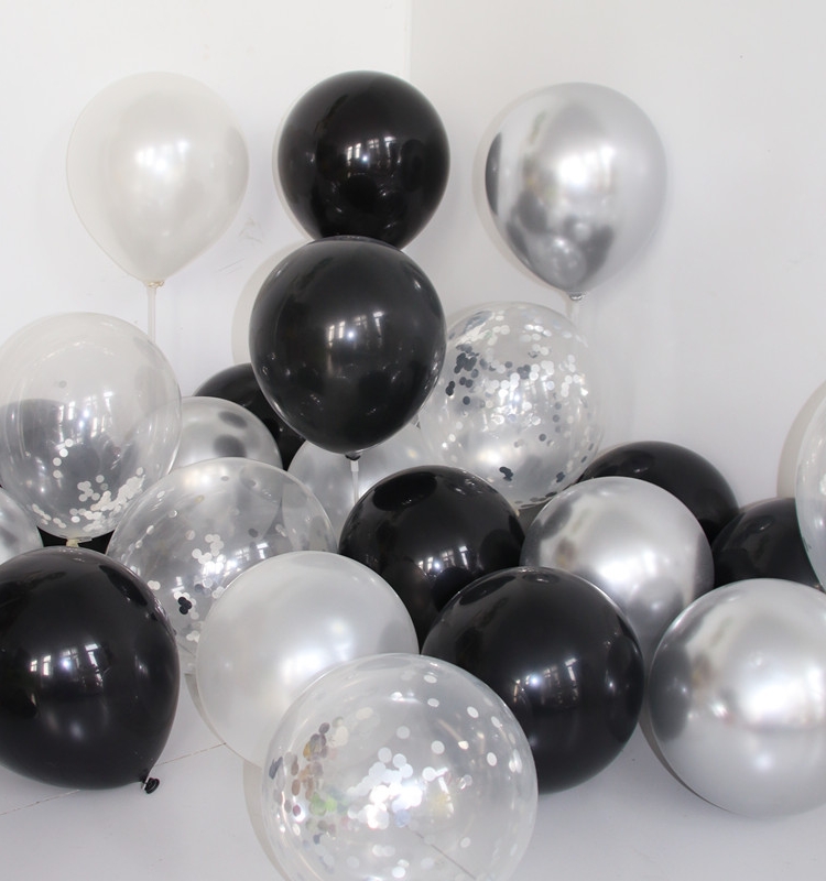 10寸亚光珠光金属气球 纯白 银色 透明 生日派对装饰舞台背景气球