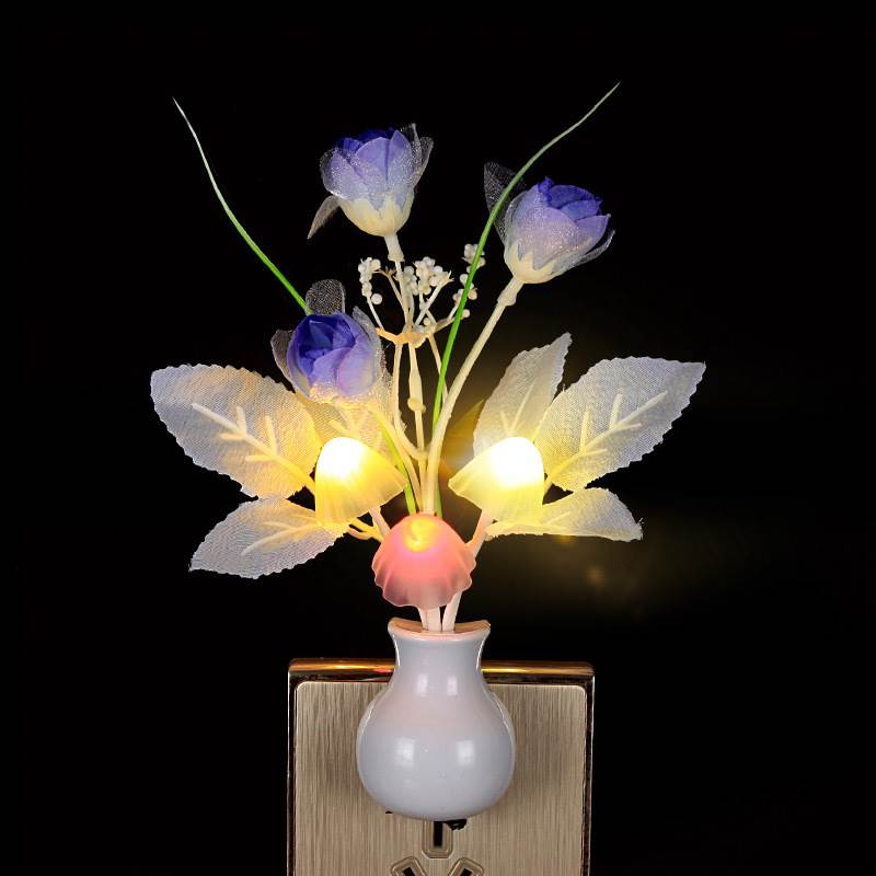 创意插电节能七彩光控感应床头夜光灯led梦幻蘑菇花瓶小夜灯
