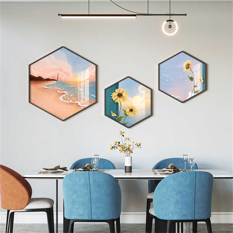 轻奢创意餐厅装饰画六边形现代简约高档客厅饭厅墙面挂画餐桌壁画