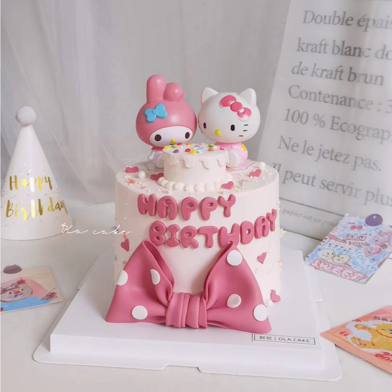 61儿童节KT猫凯蒂猫儿童周岁生日蛋糕装饰摆件粉色蓝色hellokitty