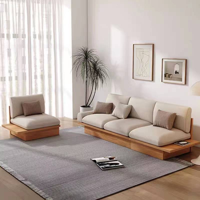 侘寂风实木沙发小户型客厅简约日式原木榻榻米地台北欧储物沙发床