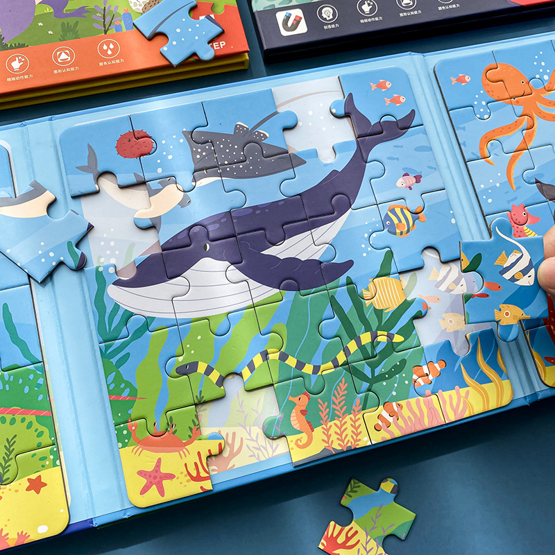儿童磁性动物益智力拼图3到6岁以上2男孩5女海底世界鲸鱼卡通玩具