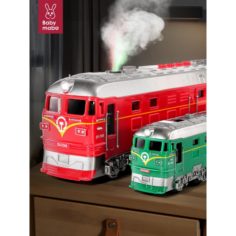 大号喷雾车儿童绿皮火车玩具模型男孩汽车复古老式蒸汽绿色小火车