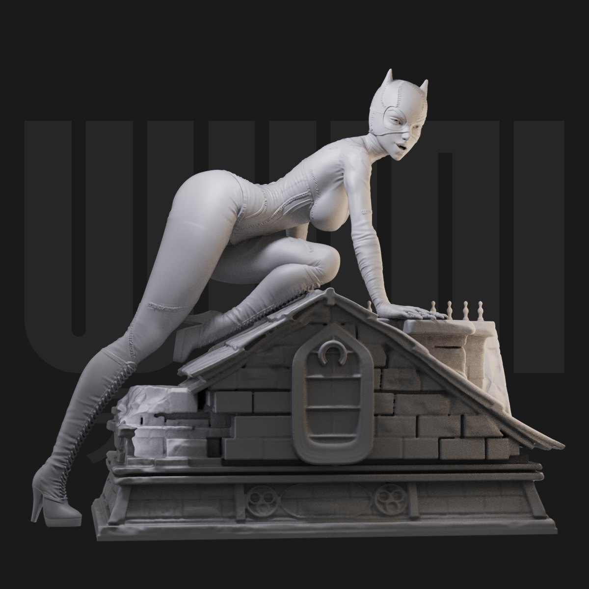 1/24猫女蝙蝠侠 双人场景 18比例GK白模手办 3D打印兵人模型 2435