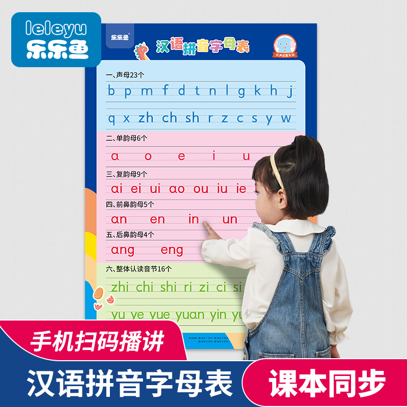 一年级汉语拼音字母表墙贴生母韵母无声挂图拼读训练教具学习卡片