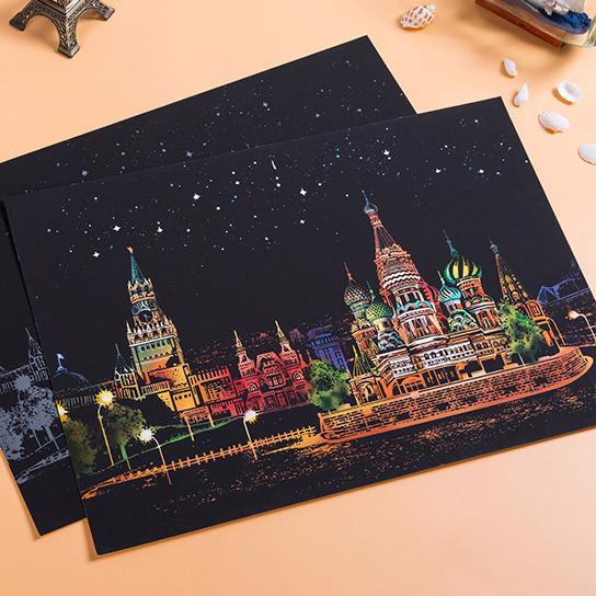 刮刮画纸彩色城市夜景A3八开有图案手工DIY儿童创意成人减压礼物