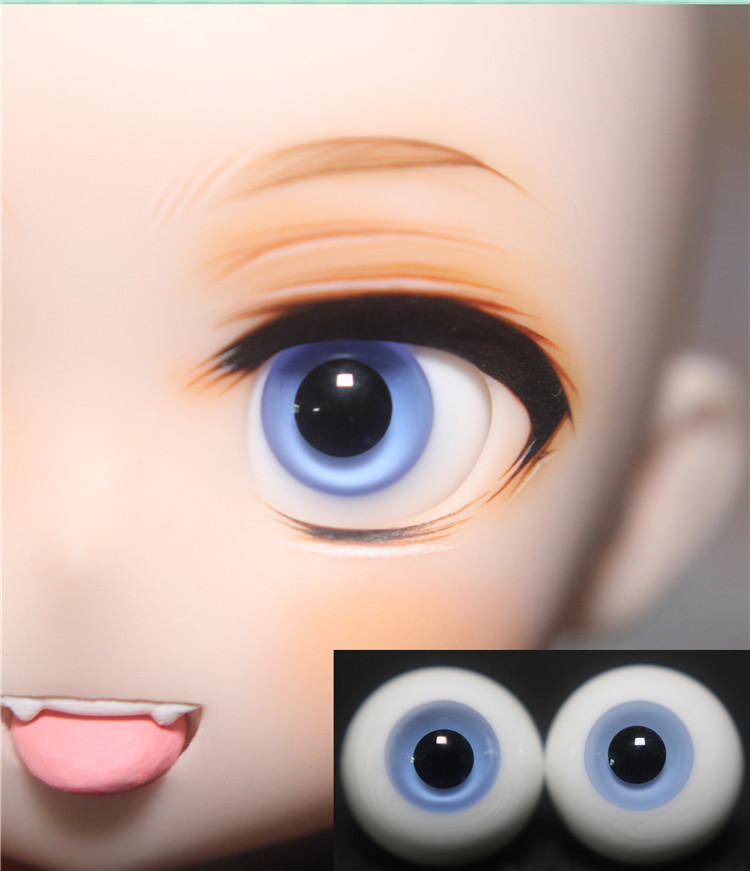 BJD娃娃眼珠18mm玻璃眼睛灰蓝色1/3分黑瞳仿真人风浅蓝玻璃眼球